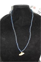 24" Lapis Lazuli Bead Necklace W/ Bird Pendant