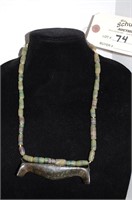 Mixed Green Stone Necklace W/ Stone Bar Amulet