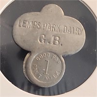 Lemps Park Dairy G. B One Pint Milk Trade Token