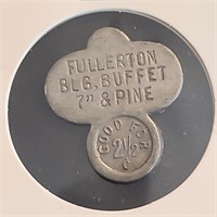 2½¢ Trade Token Fullerton Blg, Buffet 7" & Pine