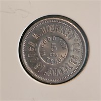 5¢ Trade Token M. Tierney St. Charles Rd.