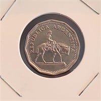 1963 Argentina 10 Pesos Gaucho Cowboy Coin