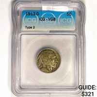 1913-D Buffalo Nickel ICG VG8 Type 2