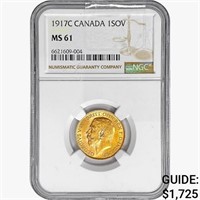 1917C Canada 1 Sovereign .2355oz. Gold NGC MS61