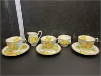 Royal Albert Tea Rose cups, saucers, cream & sugar