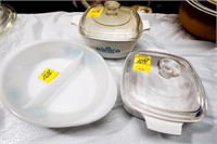 (2) Pyrex Baking Dishes with Lids and (1) Glasbake