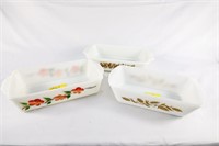 (3) Bread Baking Dishes - (1) Sears, (1) Fire King