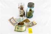 (2) Jars of Foreign Paper Currency Including