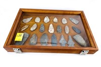Display Case of Various Arrowheads and (2) Native