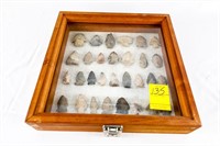 Display Case of Various Arrowhead Points