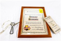 Honorary Brewmaster Framed Certificate, Falstaff