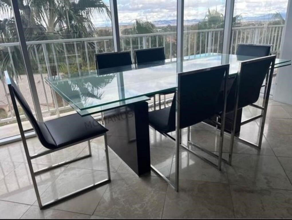 Modern Dinning Table With Glass Leaves 10 Ft