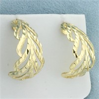 Diamond Cut J Hoop Earrings in 14K Yellow Gold