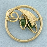 Jade Bead Abstract Design Pin in 14K Yellow Gold