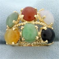 Jade Multi Color Statement Ring in 14K Yellow Gold