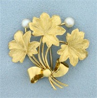 Italian Made Flower Design Akoya Pearl Pin in 18K