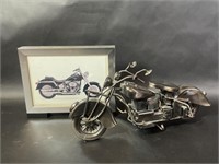 Handcrafted Metal Miniature Motorcycle and Picture