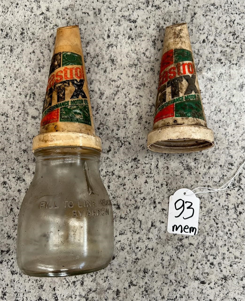 old Castrol oil bottle with 2 spouts