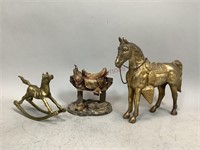 Brass Horse Statues and Decorative Saddle