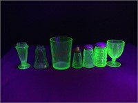 Uranium Glass Salt Shakers, Cup and more