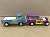 2 Tootsietoy Pickup Truck & Shuttus Bus