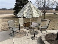 Patio Table w/Umbrella (4) Chairs & Stand
