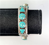 Tiebetan Silver Turquoise Bracelet 46 Grams