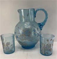 ANTIQUE WATER PICTURE W/ (2) GLASSES