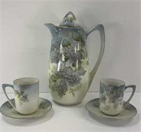 RS GERMANY TEAPOT W/ (2) CUPS & SAUCERS