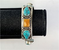 Tiebetan Silver Turquoise/Amber Bracelet 60 Grams