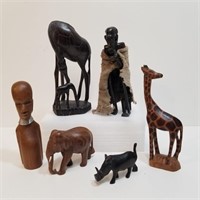Carved Wood Tribesmen & Animals - Warthog
