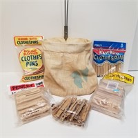 Clothespin Bag - Vintage & NOS Wood Clothespins