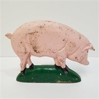 Painted Pig Cast Iron Door Stop - Vintage
