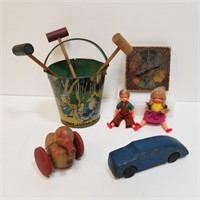Vintage Three Little Pigs Litho Toy Tin Pail
