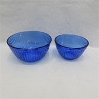 Pyrex Cobalt Blue Ribbed Glass Mixing Bowls