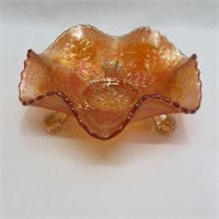 Fenton Carnival Glass Water Lily Footed Bowl /