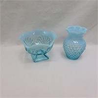Opalescent Hobnail Vase + Shell Pattern Candy Dish