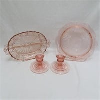 Depression Glass - Footed Serving Pieces & Candle