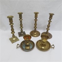 Brass Candlestick Holders - 3 Pair - Tarnished