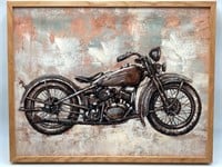 Framed 20x26” Vintage Harley Painting On Canvas