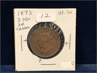 1893 Canadian Lg Penny VF20   OBV 3, Die Cracks