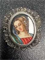 800 silver hand painted Italian pendant brooch