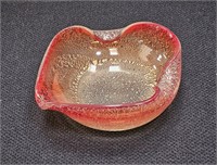 VINTAGE MURANO SILVER FLECK & RED GLASS BOWL