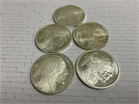 5, 1 OZ Silver Buffalo Bullion Coins