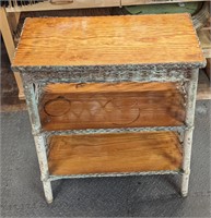 Antique Twisted Wicker 3 Tier Side Table