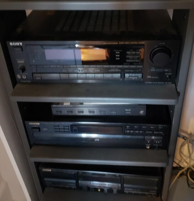 CABINET WITH SONY, KENWOOD ECT