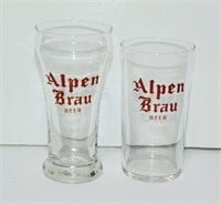 2 VINTAGE ALPEN BRAU BEER ADVERTISING GLASSES