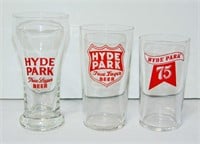 3 HYDE PARK BEER ADVERTISING GLASSES
