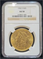 1902S $20 Gold Liberty Double Eagle Coin NGC AU