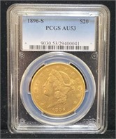 1896 S $20 Gold Liberty Double Eagle Coin PCGS